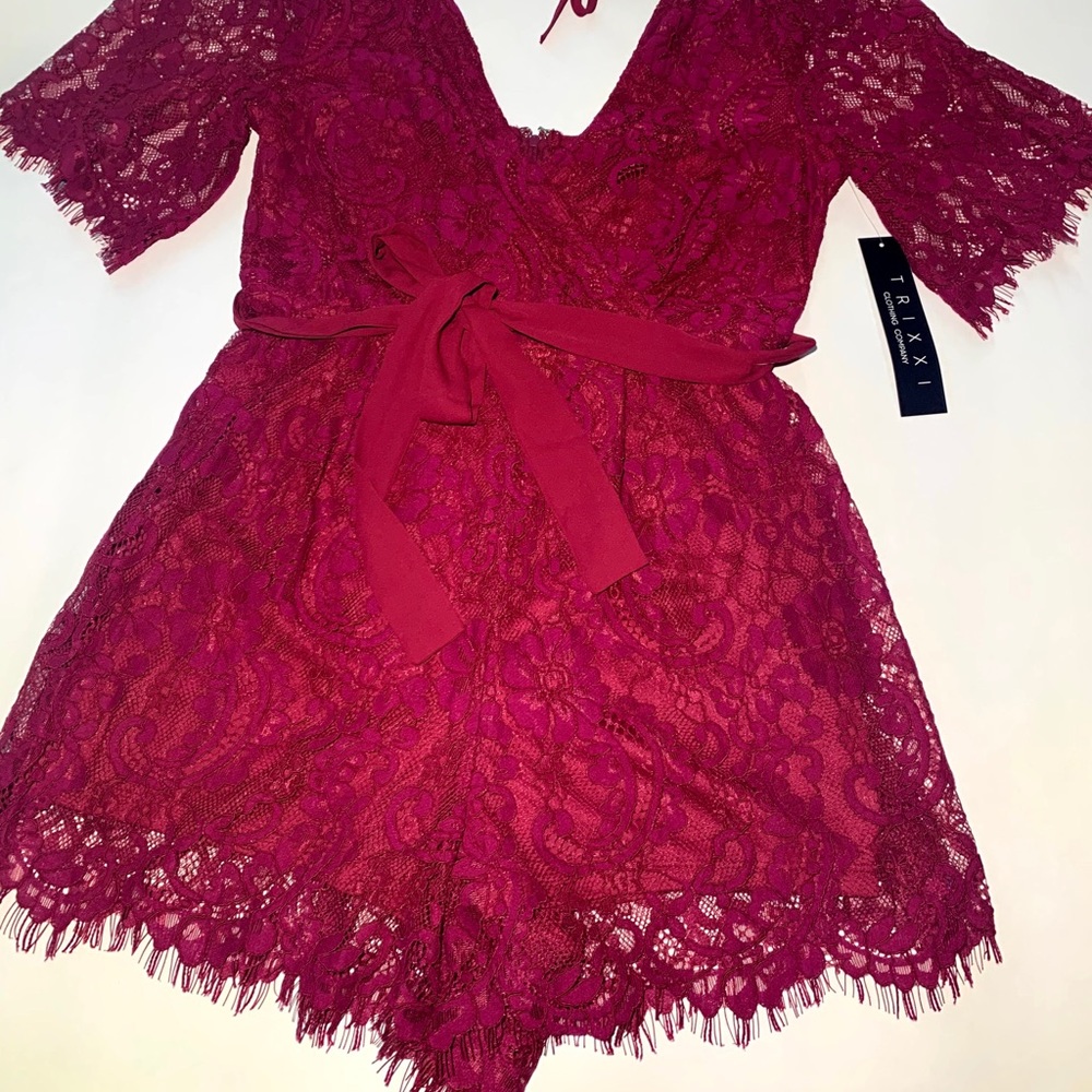Super cute burgundy laced romper